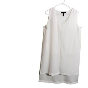 BCBG MAXAZRIA Svetlana Long Overlay Tunic Top White MEDIUM Hi Low Knee Length